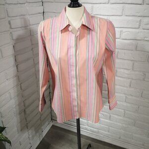 Talbots Wrinkle Resistant Stretch Ladies Size 12P Multi Colored Striped Shirt